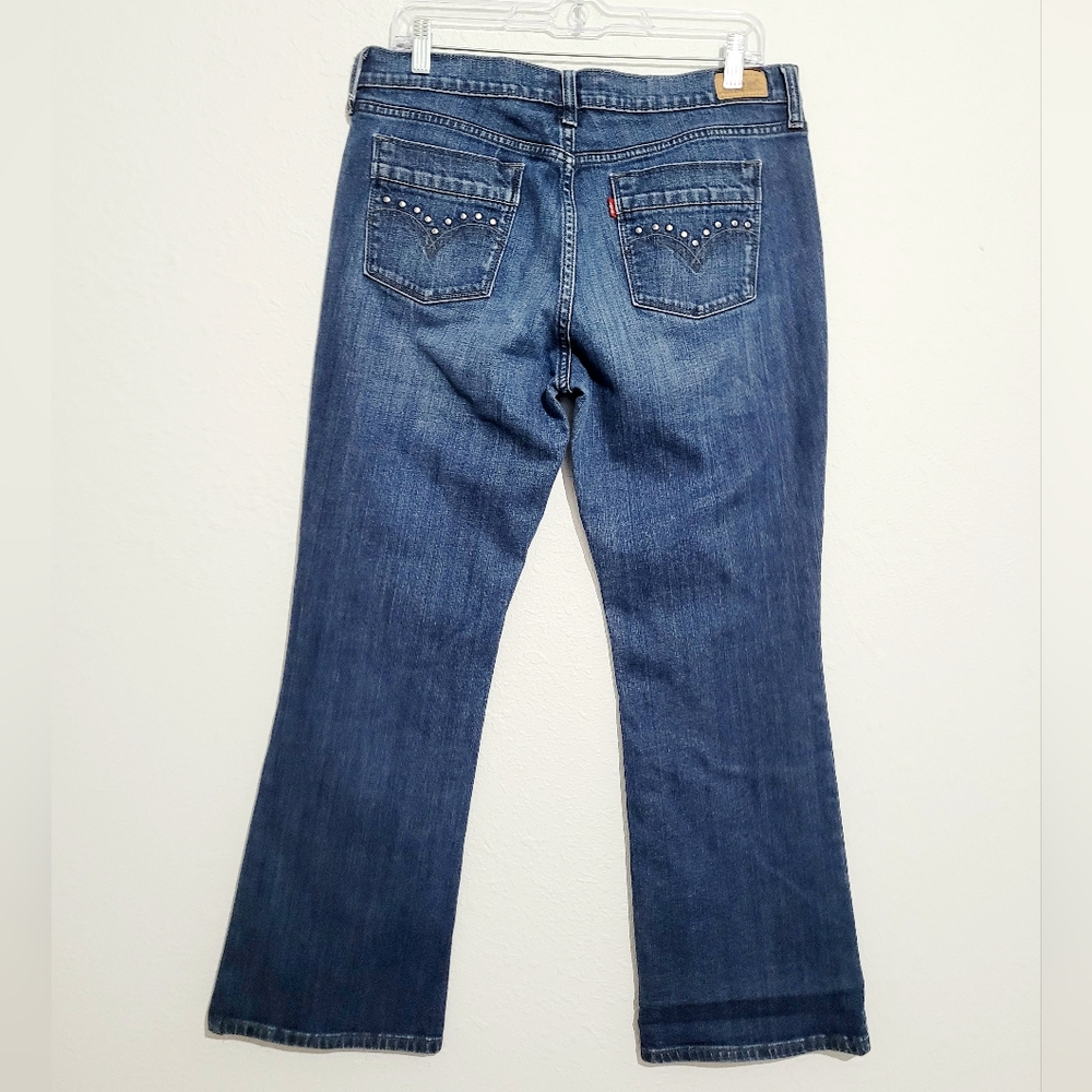 Levi’s 515 Bootcut Jeans Women’s Size 12 S Blue Denim Stretch Studded Pockets - Picture 4 of 15
